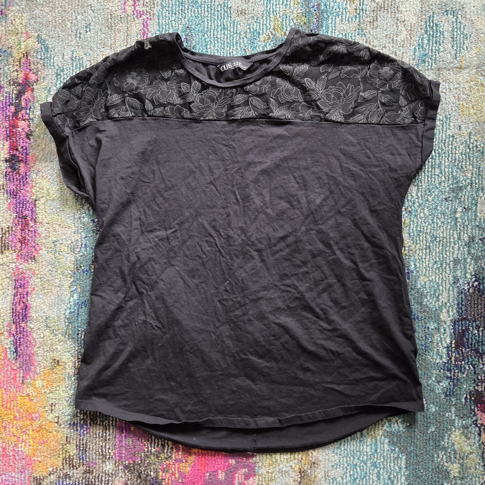 YOURS Floral Lace Shoulder & Cuffed Short Sleeve Top